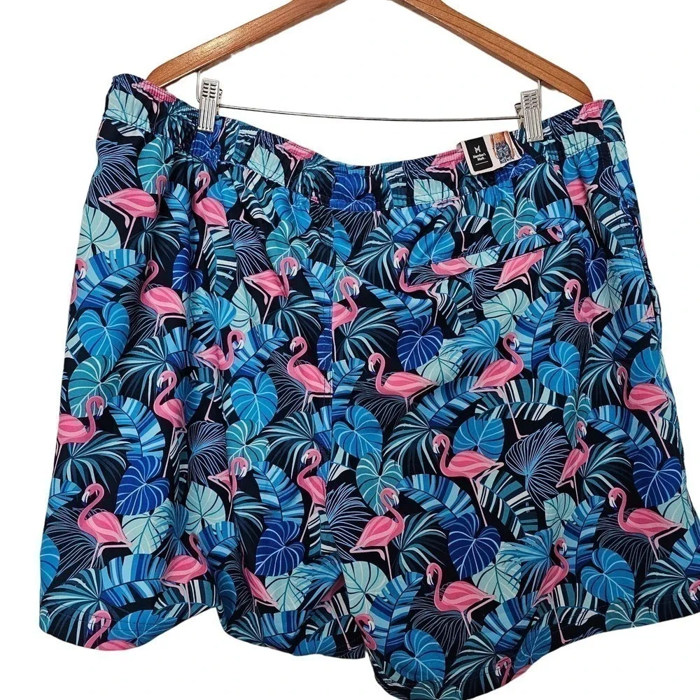 Member's Mark Men's Resort Swim Trunks XXL Blue Flamingo Swim Shorts UPF 50